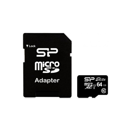 Карта памет Silicon Power Elite, 64GB, microSDXC, Class 10, UHS-I U1, до 85MB/s, с SD адаптер, SP064GBSTXBU1V10SP