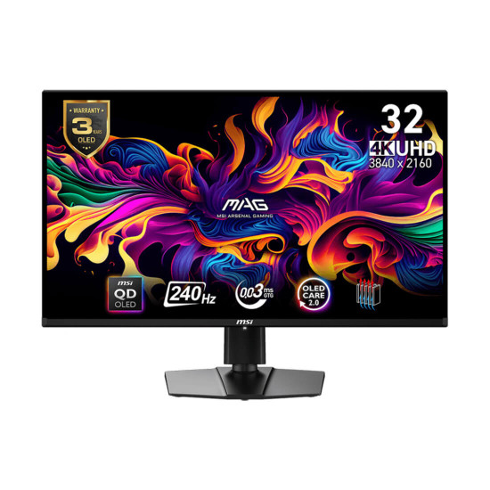 Монитор MSI MAG 321UPX QD OLED, 32 инча, QD-OLED, 3840x2160, 240Hz, 0.03ms GTG, HDR, AMD FreeSync Premium, HDMI 2.1, USB Type-C
