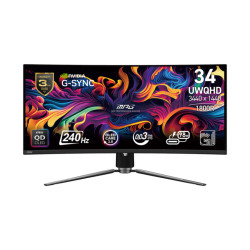 Монитор MSI MPG 341CQPX QD OLED, 34 инча, Curved QD-OLED, 3440x1440, 240Hz, 0.03ms GTG, HDMI 2.1, USB Type-C