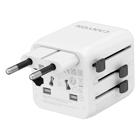 Универсален адаптер CANYON Universal Travel Adapter OnTour One, White
