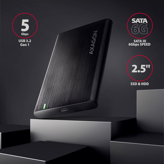 Външна кутия за диск AXAGON EE25-A6C, USB-C 3.2, SATA 6G, 2.5 инча SSD/HDD