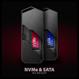 Външна кутия за диск AXAGON EEM2-GAM, USB-C, 10Gbps, M.2 NVMe + SATA SSD, Gaming Style