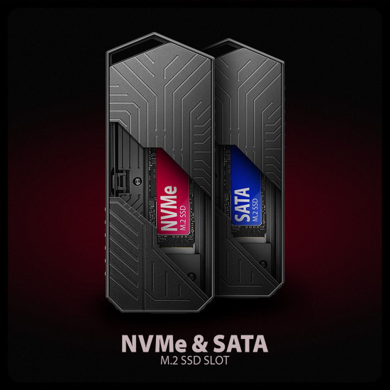 Външна кутия за диск AXAGON EEM2-GAM, USB-C, 10Gbps, M.2 NVMe + SATA SSD, Gaming Style
