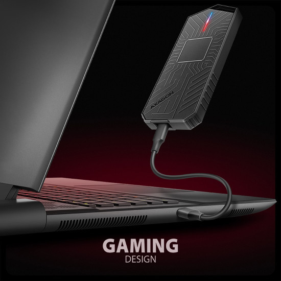 Външна кутия за диск AXAGON EEM2-GAM, USB-C, 10Gbps, M.2 NVMe + SATA SSD, Gaming Style