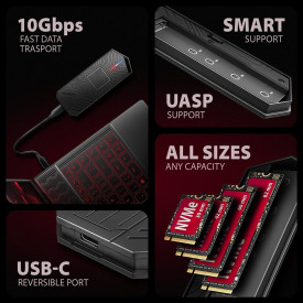 Външна кутия за диск AXAGON EEM2-GAM, USB-C, 10Gbps, M.2 NVMe + SATA SSD, Gaming Style
