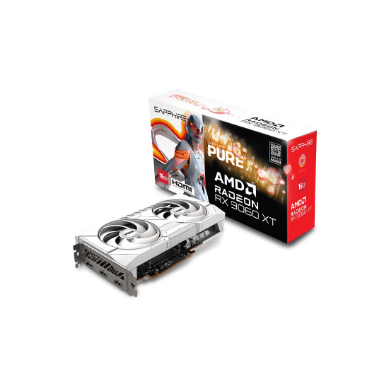 Видеокарта SAPPHIRE PURE AMD Radeon RX 9060 XT OC, 16GB GDDR6, 128-bit, RDNA 4, Boost до 3290MHz, DisplayPort 2.1a, HDMI, PCIe 5.0, ARGB