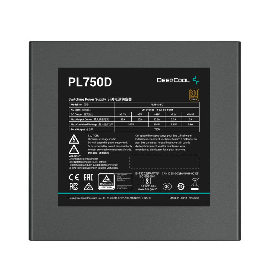 Захранване DeepCool PL750-D, 750 W, 80 Plus Bronze, ATX12V 3.1