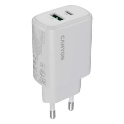 Зарядно CANYON OnCharge 200, 20W, 1xPD, 1xQC, EU, White