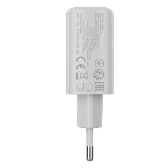 Зарядно CANYON OnCharge 200, 20W, 1xPD, 1xQC, EU, White
