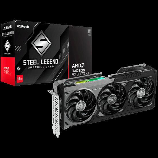 Видеокарта ASROCK AMD Radeon RX 9070 XT Steel Legend Dark, 16GB GDDR6, 256-bit, 3x DisplayPort 2.1a, 1x HDMI 2.1b