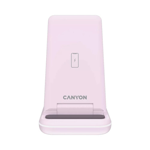 Безжично зарядно CANYON WS-304, 15W, 3 в 1, Iced Pink