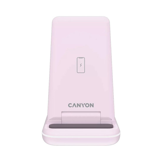 Безжично зарядно CANYON WS-304, 15W, 3 в 1, Iced Pink