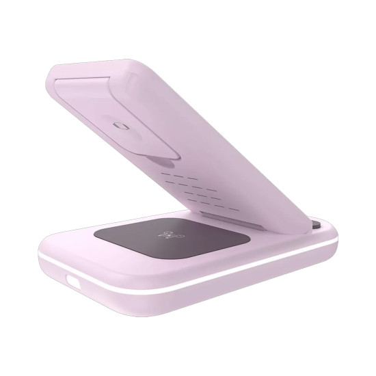 Безжично зарядно CANYON WS-304, 15W, 3 в 1, Iced Pink
