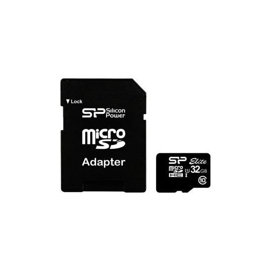 Карта памет Silicon Power Elite, 32GB, microSDHC, Class 10, UHS-I U1, до 100MB/s, с SD адаптер, SP032GBSTHBU1V10SP