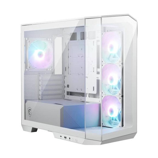 Кутия за компютър MSI MAG PANO M100R PZ WHITE, 1x USB 3.2 Gen 1 Type-A, 1xUSB 3.2 Gen2x2 Type- C, 1x Audio/1x Mic, LED Switch Loop Button, Power Button, 4x 120mm ARGB Fans
