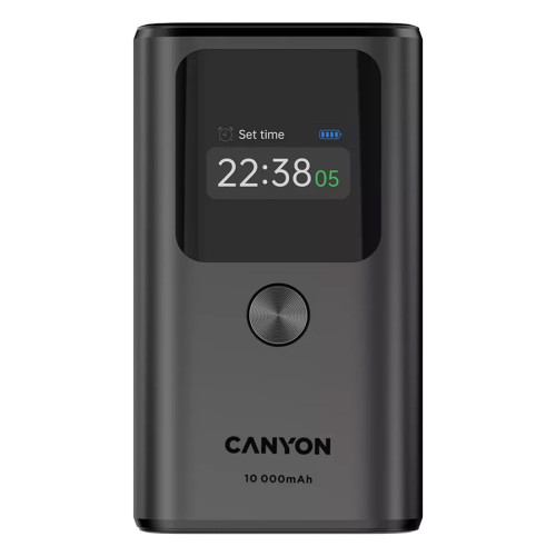 Външна батерия Canyon OnPower 130, USB-C Power Bank, 10000mAh, PD 30W, TFT дисплей, Dark Grey