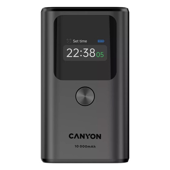 Външна батерия Canyon OnPower 130, USB-C Power Bank, 10000mAh, PD 30W, TFT дисплей, Dark Grey