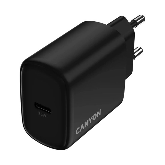 Зарядно Canyon OnCharge 250, 25W, 1x USB-C PD, EU стандарт, Black