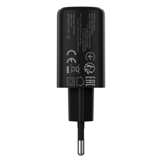 Зарядно Canyon OnCharge 250, 25W, 1x USB-C PD, EU стандарт, Black