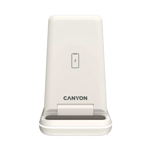 Безжично зарядно CANYON WS-304, 15W, 3 в 1, Cosmic Latte