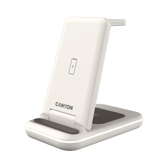 Безжично зарядно CANYON WS-304, 15W, 3 в 1, Cosmic Latte