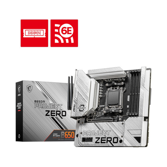 Дънна платка MSI B650M PROJECT ZERO, mATX, Socket AM5, Dual Channel DDR5, 1x PCIe x16