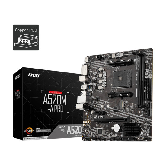 Дънна платка MSI Main Board Desktop A520M-A PRO, mATX, A520, Socket AM4, 2x DDR4, 1x PCIe 3.0 x16