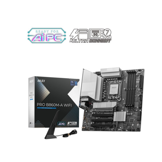 Дънна платка MSI PRO B860M-A WIFI, mATX, LGA 1851, 4x DDR5, 4x PCIe x16