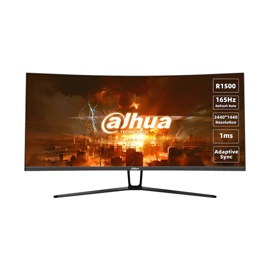 Монитор Dahua LM34-E330C, 34 инча, 3440x1440, VA, 165Hz, 1ms, 2x HDMI 2.0, 2x DP 1.4, VESA, DC 12V 2A