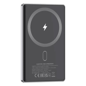 Външна батерия Canyon OnPower 505 Slim, USB-C Power Bank, 5000mAh, PD 20W, MagSafe, Dark Grey