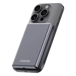 Външна батерия Canyon OnPower 505 Slim, USB-C Power Bank, 5000mAh, PD 20W, MagSafe, Dark Grey