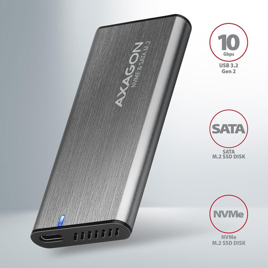 Външна кутия за диск AXAGON EEM2-SG2 SuperSpeed+, USB-C, M.2 NVMe + SATA SSD