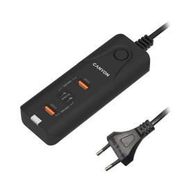 Зарядно CANYON H-10 PD, 20W, QC 3.0 18W, 2xUSB-A, 2xUSB-C, Desk, Black