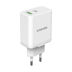 Зарядно CANYON H-20-03 PD, 20W, QC 3.0 18W, USB-A, USB-C, White