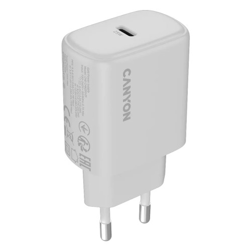 Зарядно Canyon OnCharge 250, 25W, 1x USB-C PD, EU стандарт, White