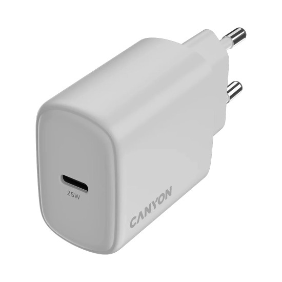 Зарядно Canyon OnCharge 250, 25W, 1x USB-C PD, EU стандарт, White