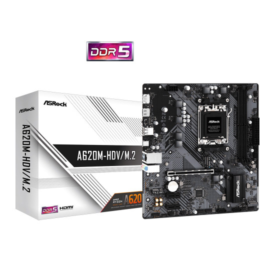 Дънна платка ASRock A620M-HDV/M.2, micro ATX, AM5, 2x DDR5, 1x PCIe 4.0 x16