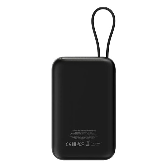 Външна батерия Canyon USB-C Power Bank, 10000mAh, QC 3.0, PD 22.5W, Black