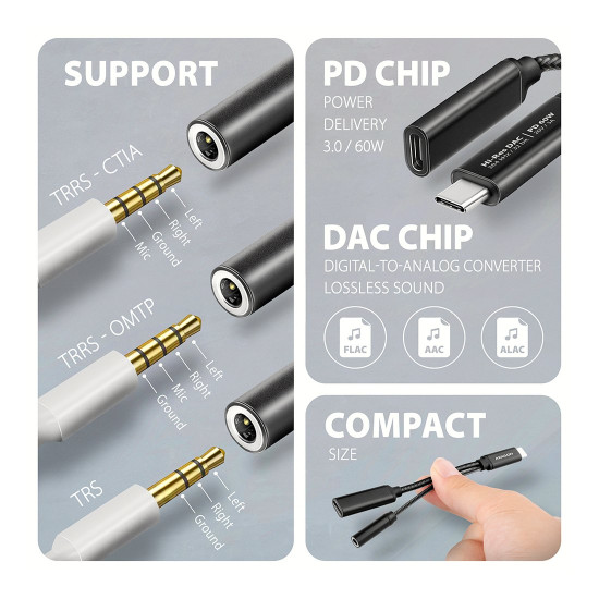 Външна звукова карта AXAGON ADA-HCPD, USB-C, PD60W