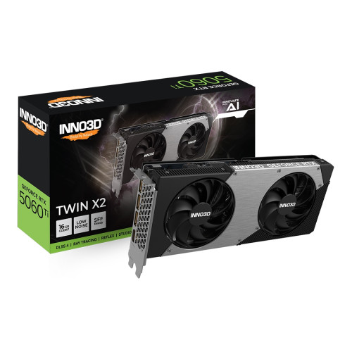 Видеокарта INNO3D GeForce RTX 5060 Ti, 16GB TWIN X2, 3x DisplayPort 2.1b, 1x HDMI 2.1b