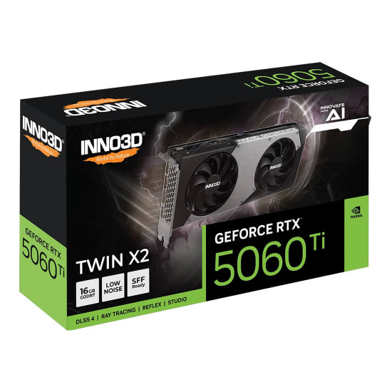 Видеокарта INNO3D GeForce RTX 5060 Ti, 16GB TWIN X2, 3x DisplayPort 2.1b, 1x HDMI 2.1b
