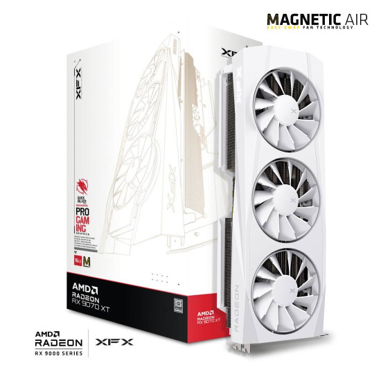 Видеокарта XFX Quicksilver AMD Radeon RX 9070XT White Magnetic Air Edition, 16GB GDDR6, 256bit, PCIe 5.0, 1xHDMI, 3xDP