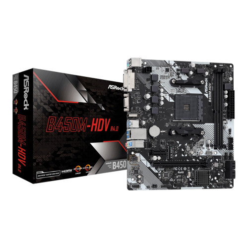 Дънна платка ASRock B450M-HDV R4.0, Socket AM4, 2x DDR4, 1x PCIe 3.0 x16