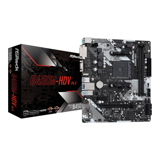 Дънна платка ASRock B450M-HDV R4.0, Socket AM4, 2x DDR4, 1x PCIe 3.0 x16