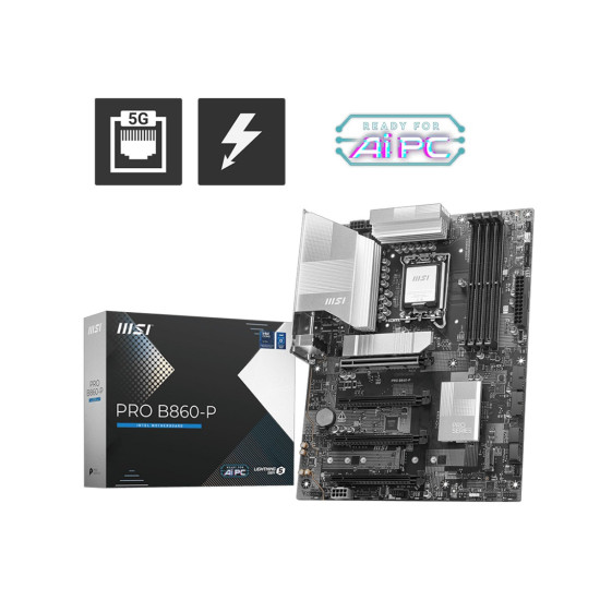 Дънна платка MSI PRO B860-P, ATX, LGA 1851, 4x DDR5, 4x PCIe x16