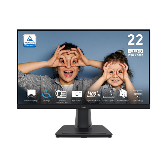 Монитор MSI PRO MP225V, 21.45 инча, VA, 1920x1080, 100Hz, 4000:1 контраст, Anti-Flicker, HDMI, VGA, VESA
