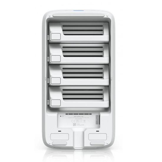 NAS устройство Ubiquiti UniFi UNAS-4-W-EU, 4 гнезда за 2.5/3.5 инча HDD, 2 x M.2 NVMe SSD кеш слота, 2.5 GbE, USB-C, включен PoE+++ адаптер