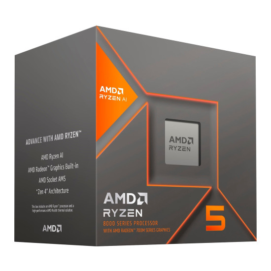 Процесор AMD Ryzen 5 8500G, 6C/12T, 3.8/5.0GHz Max, 22MB, 65W, AM5, Box с Охладител