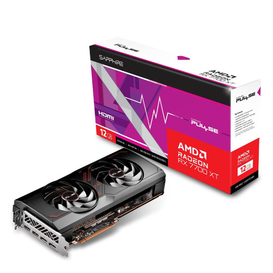 Видеокарта SAPPHIRE PULSE AMD Radeon RX 7700 XT GAMING, 12GB GDDR6, 192-bit, 2xHDMI, 2xDP