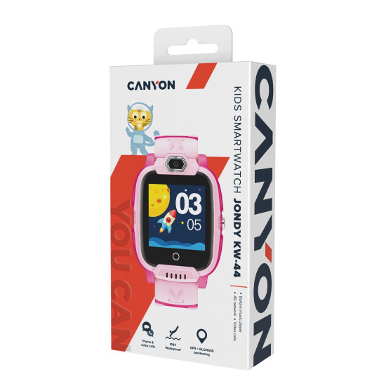 Смарт часовник CANYON Jondy KW-44 Kids, 4G, камера, GPS, music, Pink